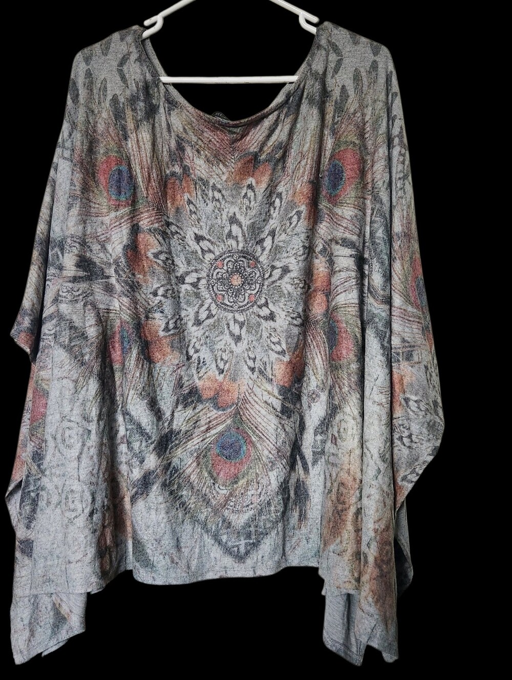 True American Collection Boho Peacock Mandala Poncho Top One Size Fits All